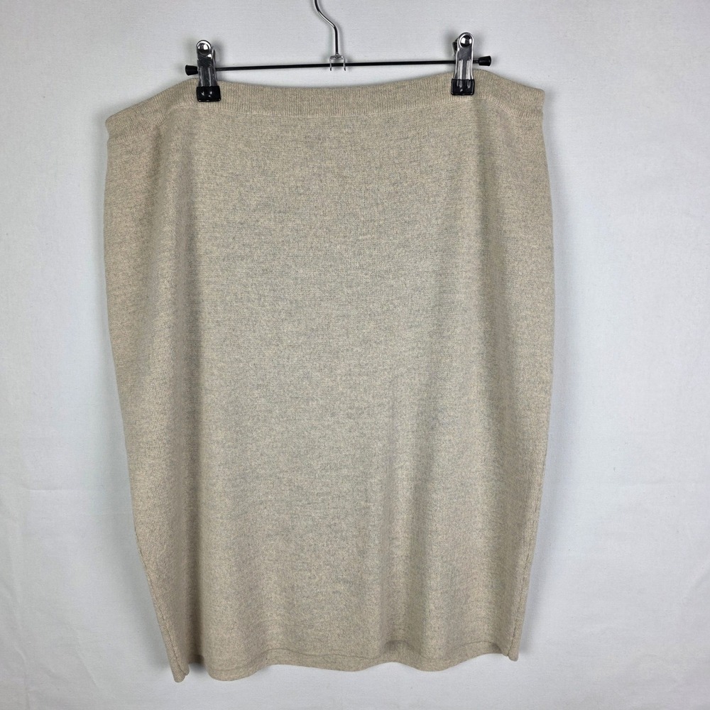 Eileen Fisher 100%‎ Wool Knit Pencil Skirt Oatmeal Beige Italian Yarn Large